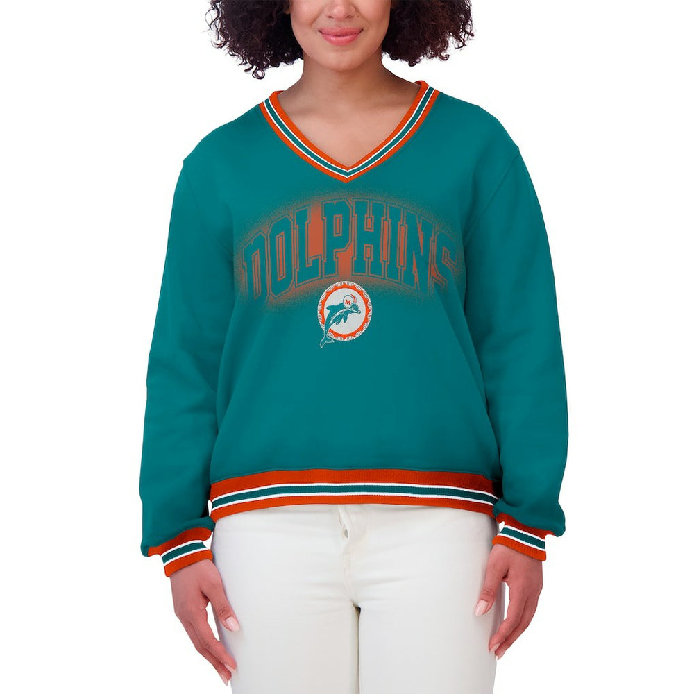 Miami Dolphins WEAR by Erin Andrews Women's Oversized Long Sleeve V-Neck Sweatshirt | NFL Sale