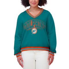 Miami Dolphins WEAR by Erin Andrews Women's Oversized Long Sleeve V-Neck Sweatshirt | NFL Sale