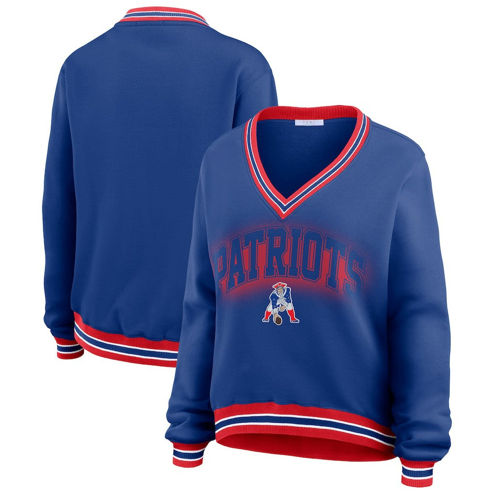 New England Patriots WEAR by Erin Andrews Women's Oversized Long Sleeve V-Neck Sweatshirt | NFL Near me