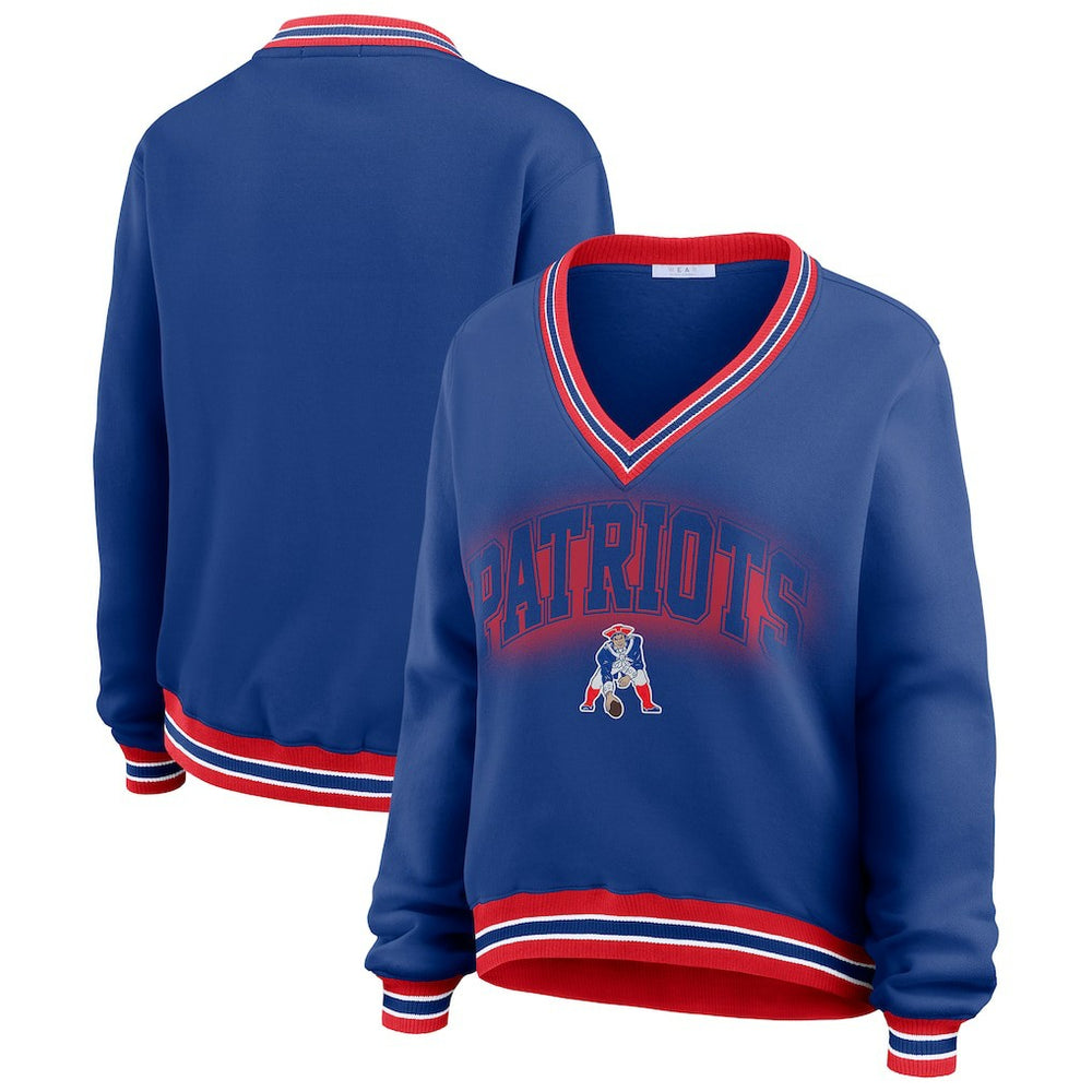New England Patriots WEAR by Erin Andrews Women's Oversized Long Sleeve V-Neck Sweatshirt | NFL Near me
