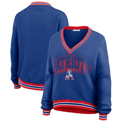 New England Patriots WEAR by Erin Andrews Women's Oversized Long Sleeve V-Neck Sweatshirt | NFL Near me