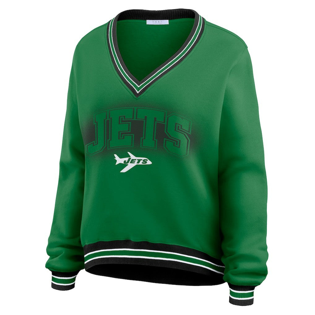 New York Jets WEAR by Erin Andrews Women's Oversized Long Sleeve V-Neck Sweatshirt | NFL Near me