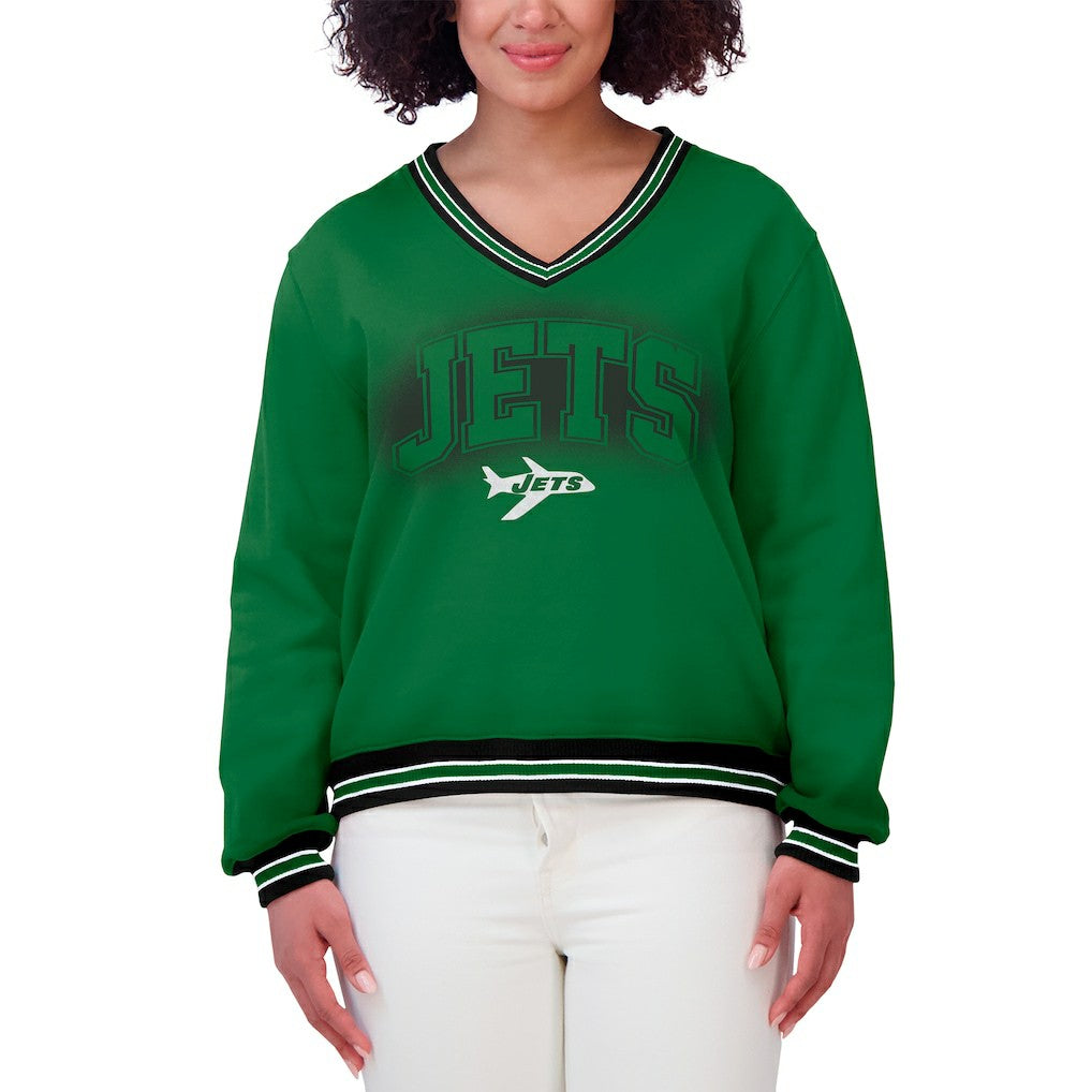 New York Jets WEAR by Erin Andrews Women's Oversized Long Sleeve V-Neck Sweatshirt | NFL Near me