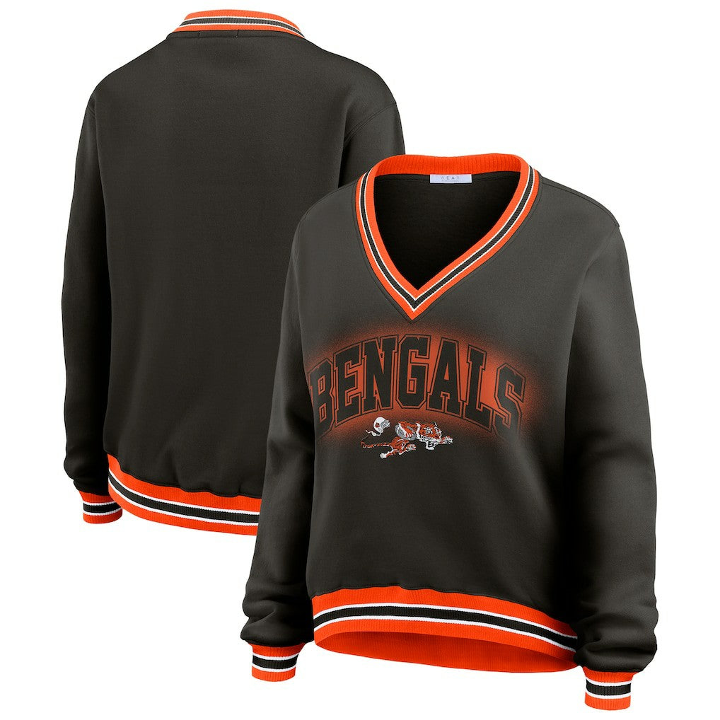 Cincinnati Bengals WEAR by Erin Andrews Women's Oversized Long Sleeve V-Neck Sweatshirt | NFL New