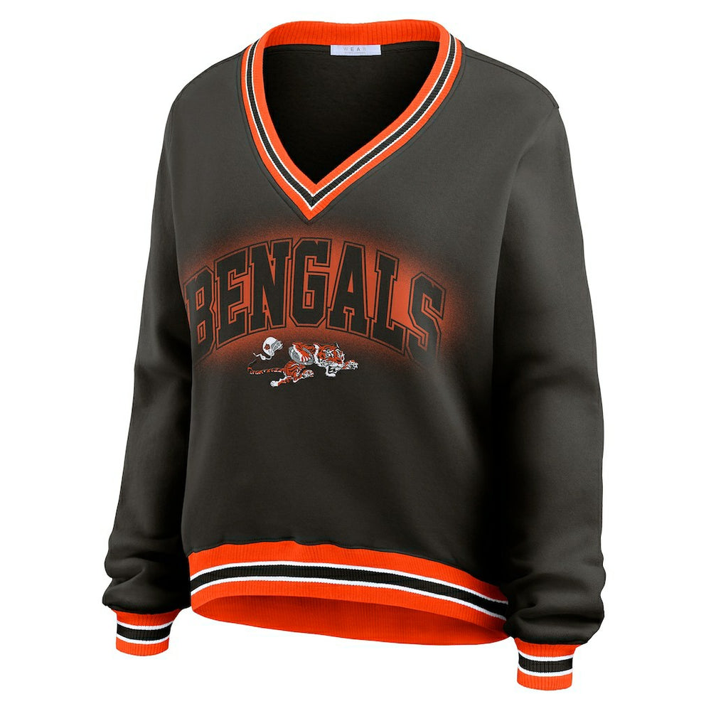 Cincinnati Bengals WEAR by Erin Andrews Women's Oversized Long Sleeve V-Neck Sweatshirt | NFL New