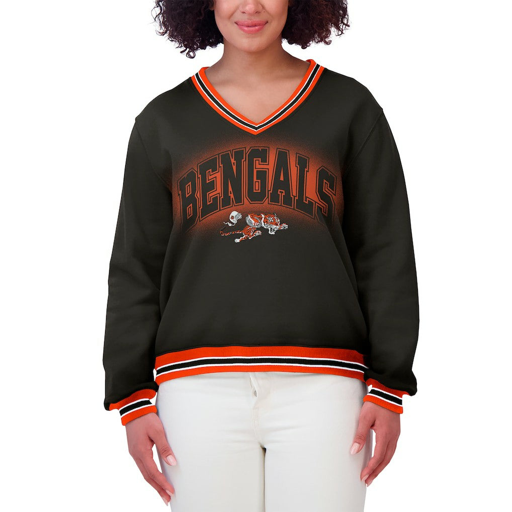 Cincinnati Bengals WEAR by Erin Andrews Women's Oversized Long Sleeve V-Neck Sweatshirt | NFL New