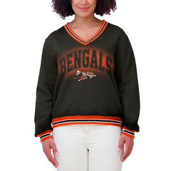 Cincinnati Bengals WEAR by Erin Andrews Women's Oversized Long Sleeve V-Neck Sweatshirt | NFL New