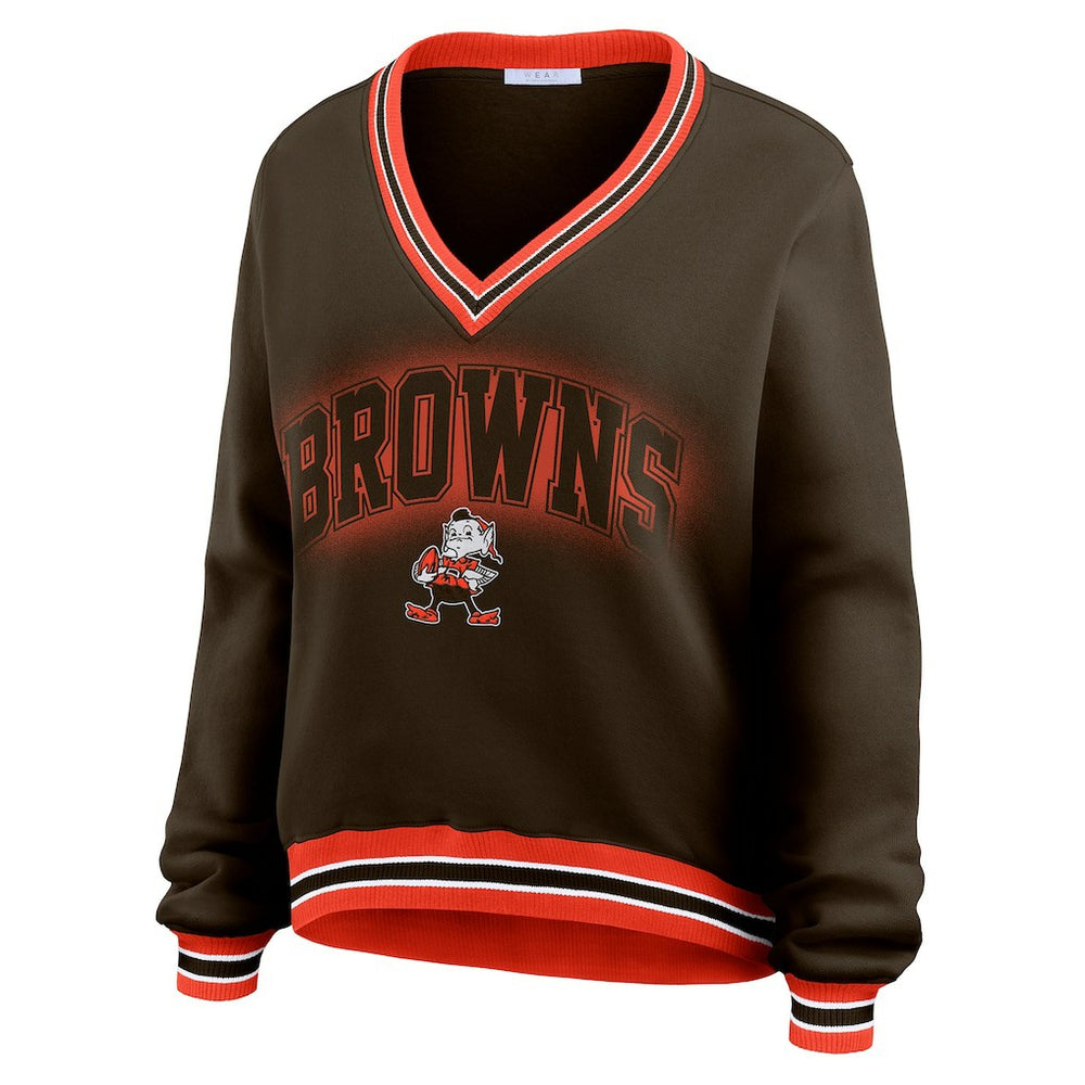 Cleveland Browns WEAR by Erin Andrews Women's Oversized Long Sleeve V-Neck Sweatshirt | NFL Outlet