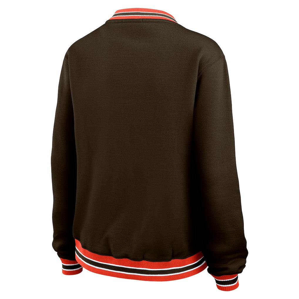 Cleveland Browns WEAR by Erin Andrews Women's Oversized Long Sleeve V-Neck Sweatshirt | NFL Outlet