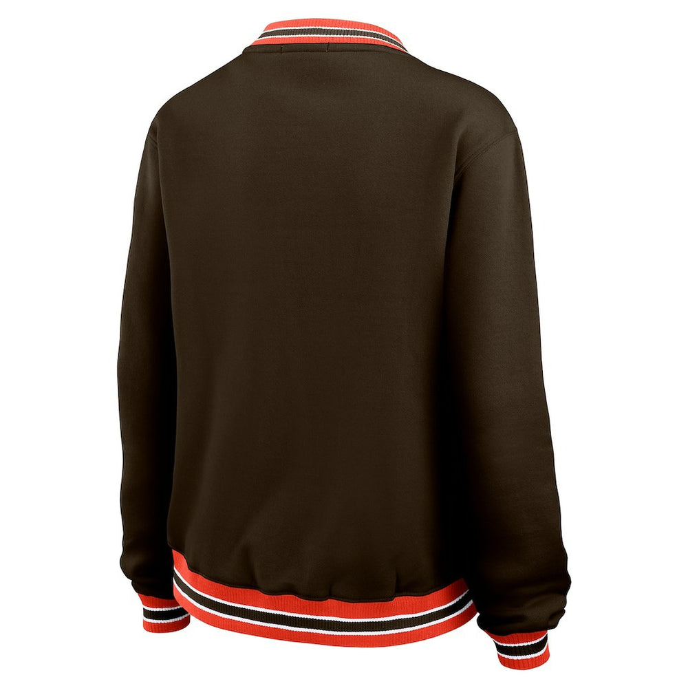 Cleveland Browns WEAR by Erin Andrews Women's Oversized Long Sleeve V-Neck Sweatshirt | NFL Outlet
