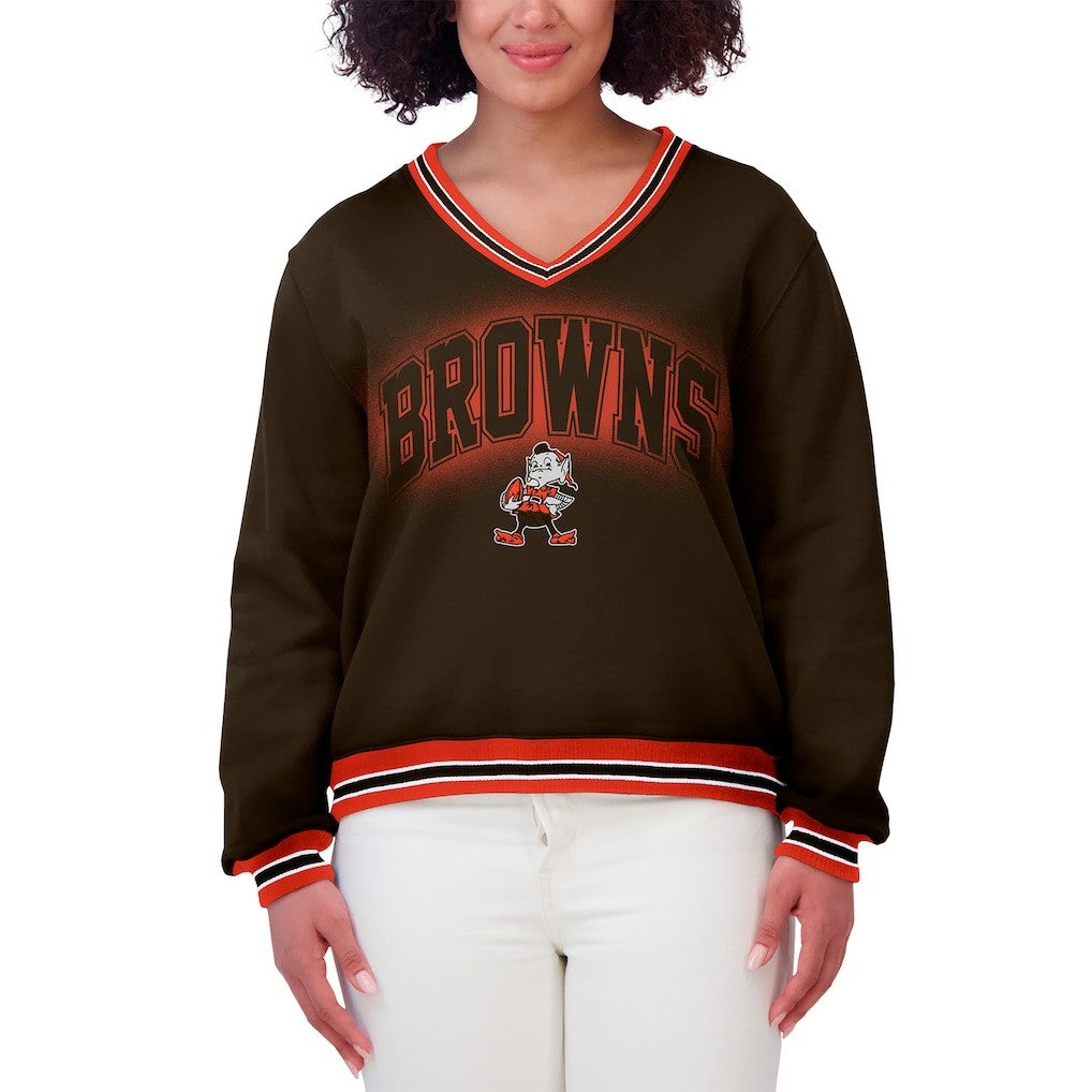 Cleveland Browns WEAR by Erin Andrews Women's Oversized Long Sleeve V-Neck Sweatshirt | NFL Outlet