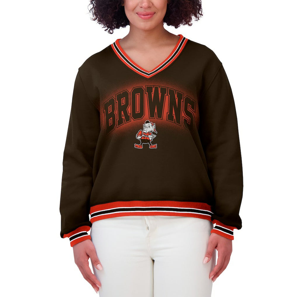 Cleveland Browns WEAR by Erin Andrews Women's Oversized Long Sleeve V-Neck Sweatshirt | NFL Outlet