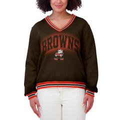 Cleveland Browns WEAR by Erin Andrews Women's Oversized Long Sleeve V-Neck Sweatshirt | NFL Outlet