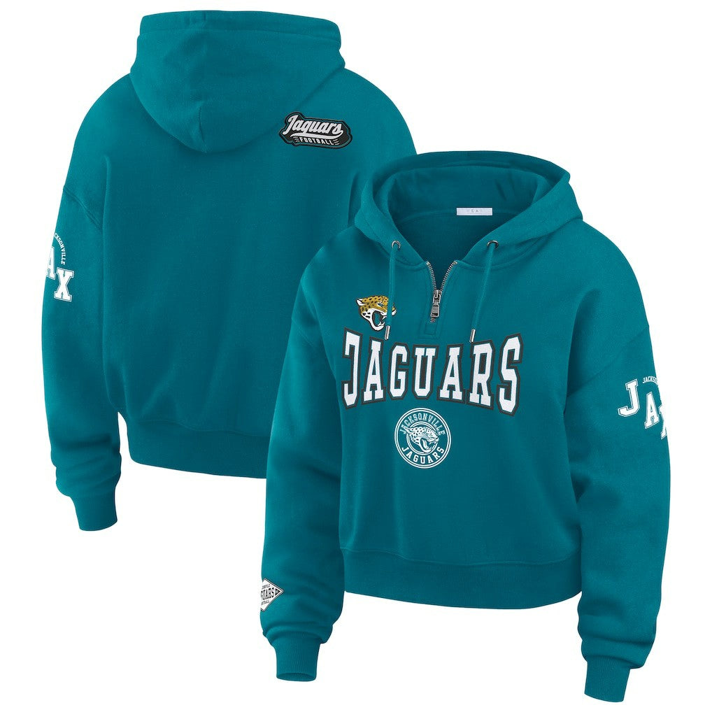 Jacksonville Jaguars WEAR by Erin Andrews Women's Patch Quarter-Zip Pullover Hoodie | NFL Sale