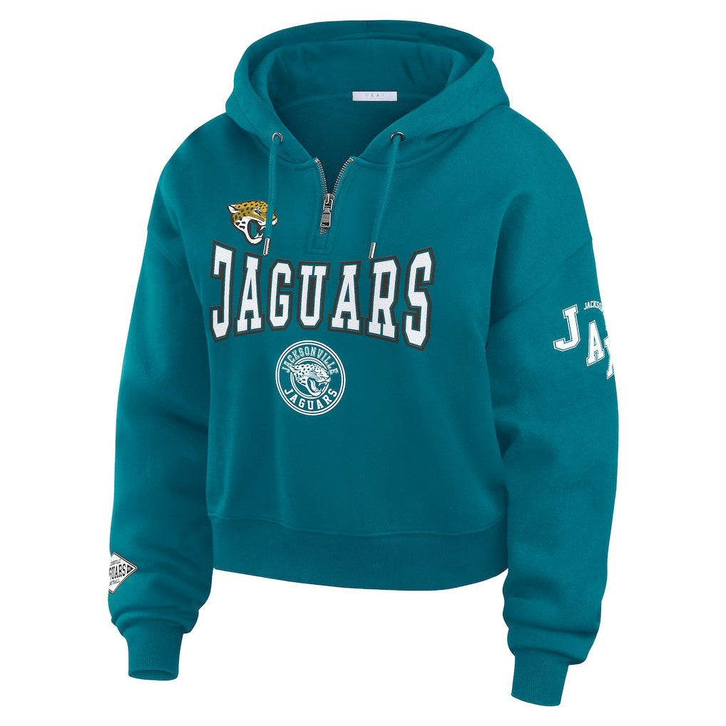 Jacksonville Jaguars WEAR by Erin Andrews Women's Patch Quarter-Zip Pullover Hoodie | NFL Sale