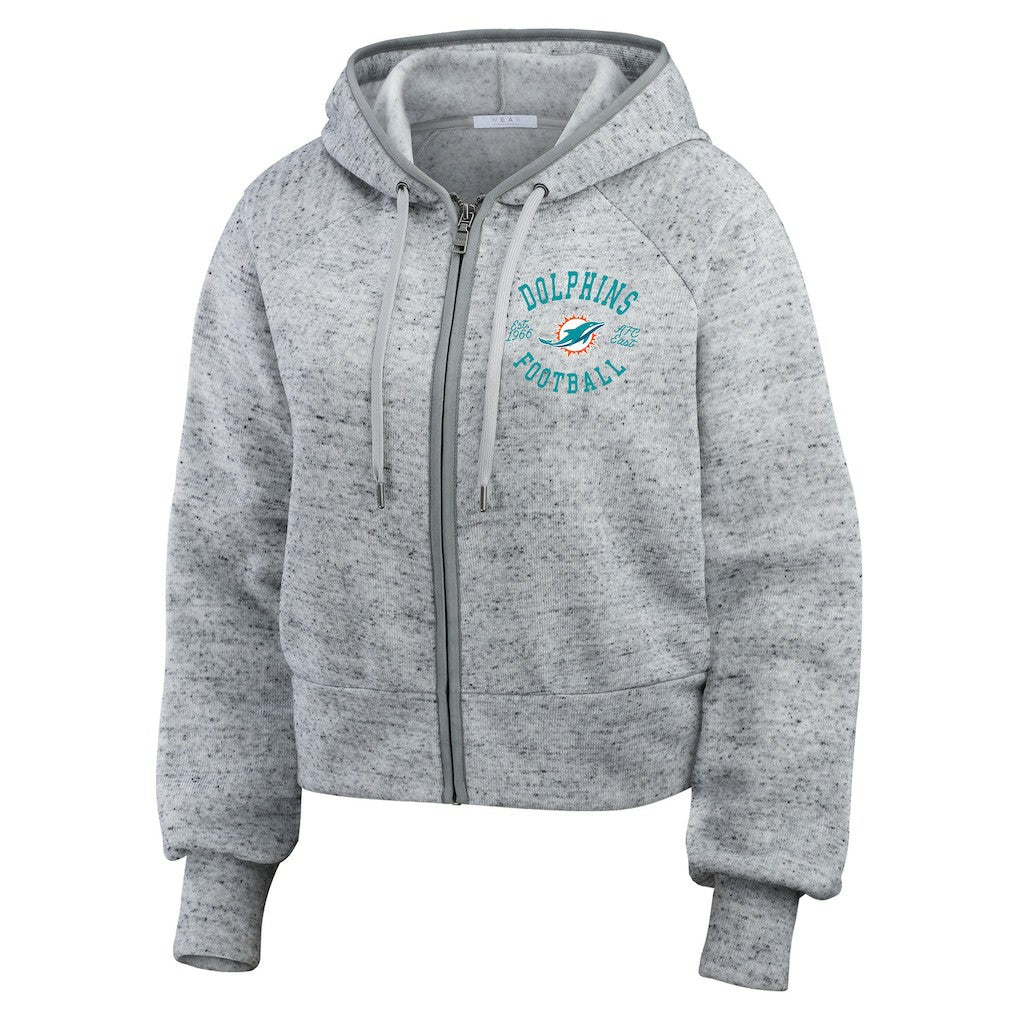 Miami Dolphins WEAR by Erin Andrews Women's Speckled Fleece Cropped Full-Zip Hoodie | NFL Outlet