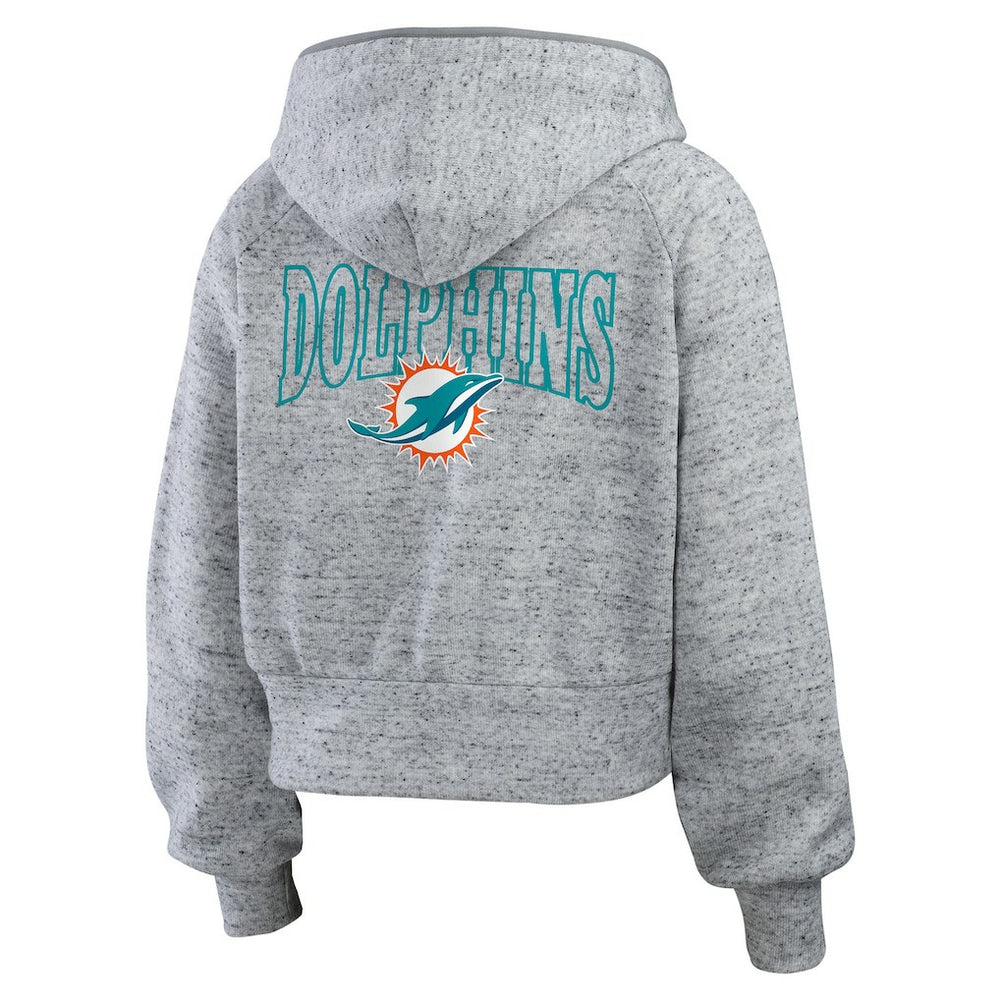 Miami Dolphins WEAR by Erin Andrews Women's Speckled Fleece Cropped Full-Zip Hoodie | NFL Outlet