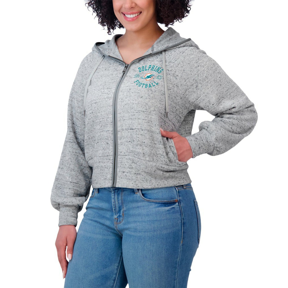 Miami Dolphins WEAR by Erin Andrews Women's Speckled Fleece Cropped Full-Zip Hoodie | NFL Outlet