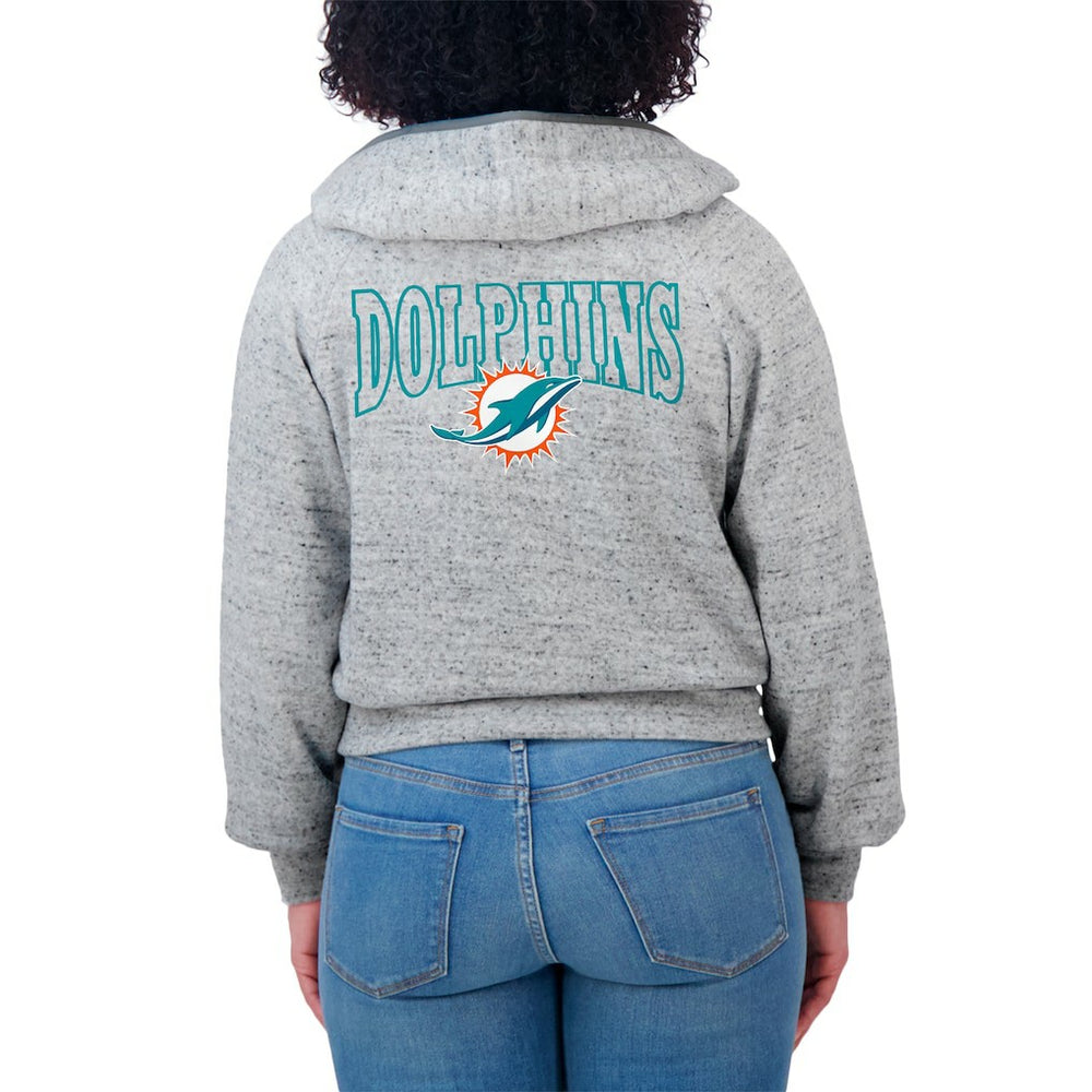 Miami Dolphins WEAR by Erin Andrews Women's Speckled Fleece Cropped Full-Zip Hoodie | NFL Outlet