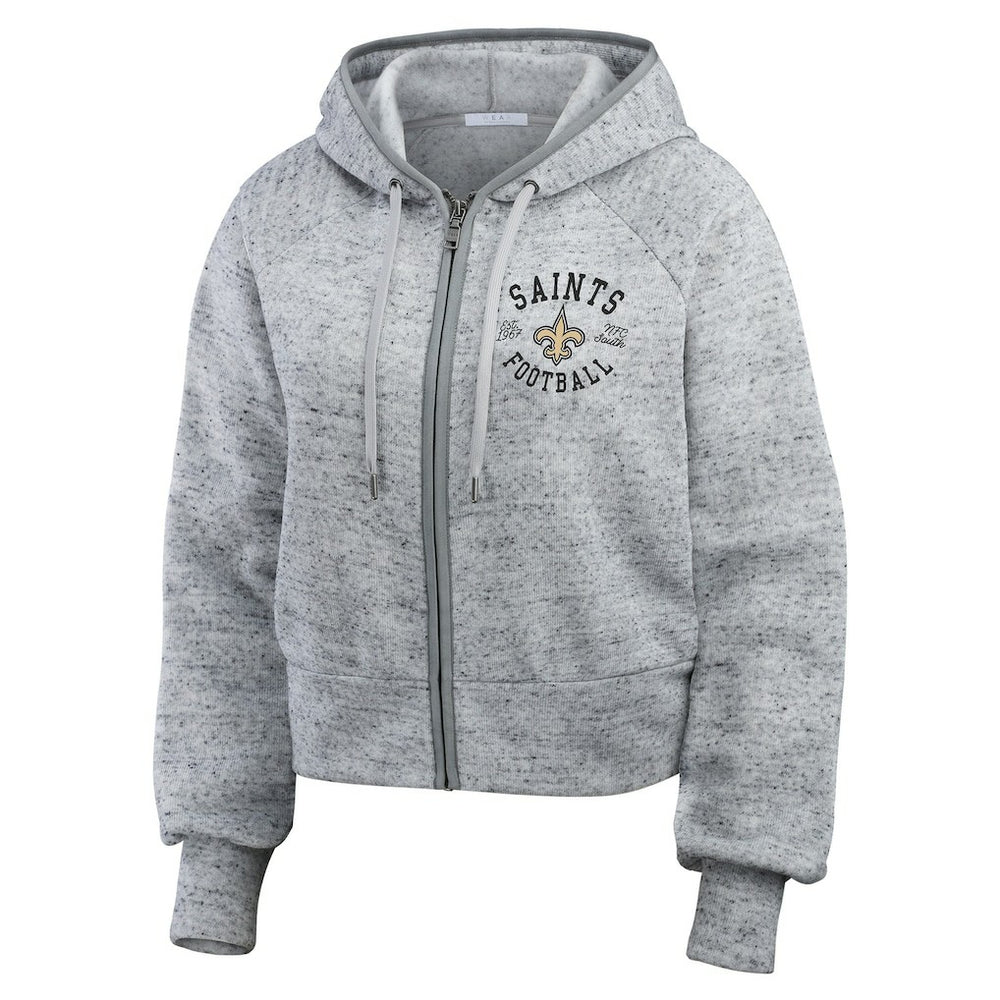 New Orleans Saints WEAR by Erin Andrews Women's Speckled Fleece Cropped Full-Zip Hoodie | NFL New