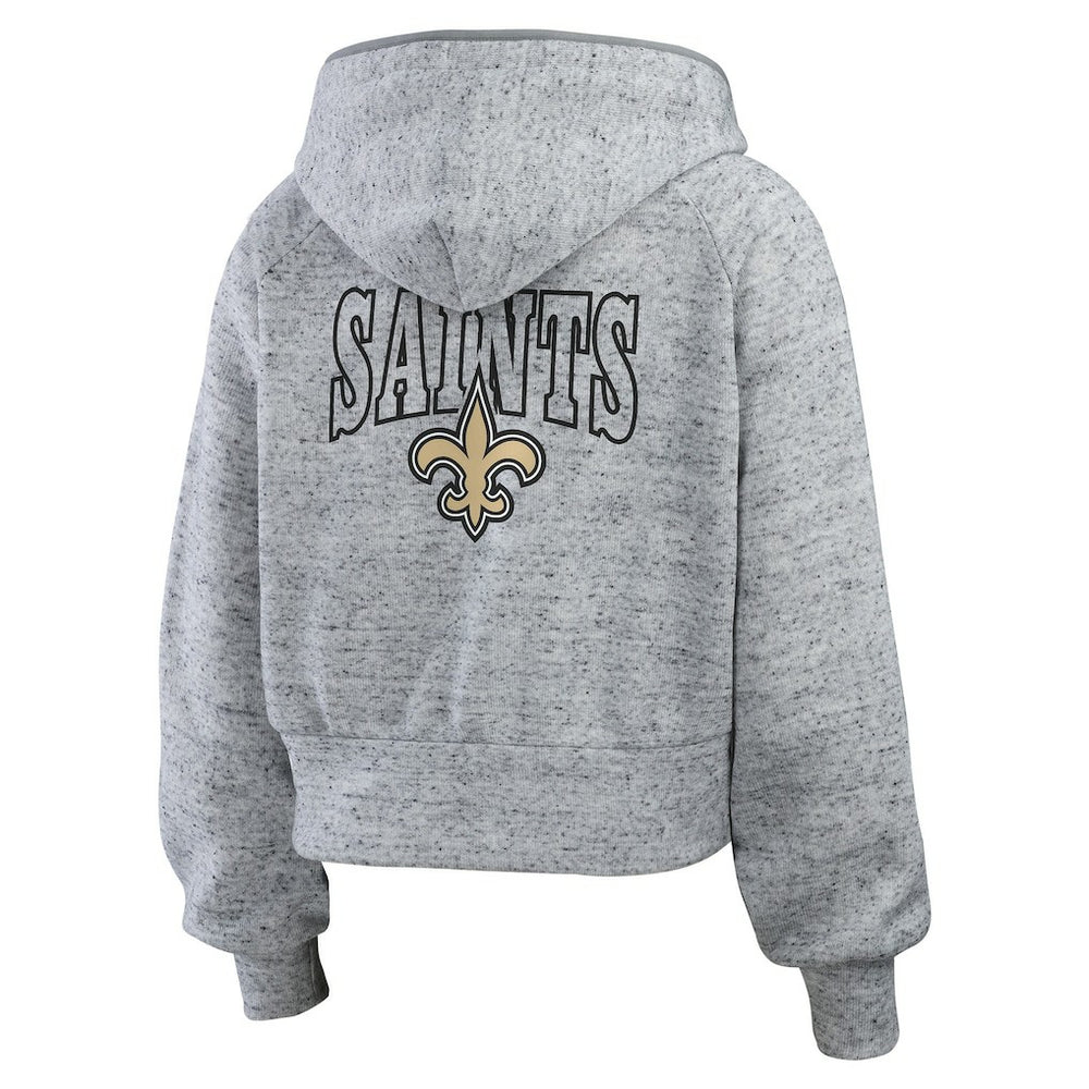 New Orleans Saints WEAR by Erin Andrews Women's Speckled Fleece Cropped Full-Zip Hoodie | NFL New
