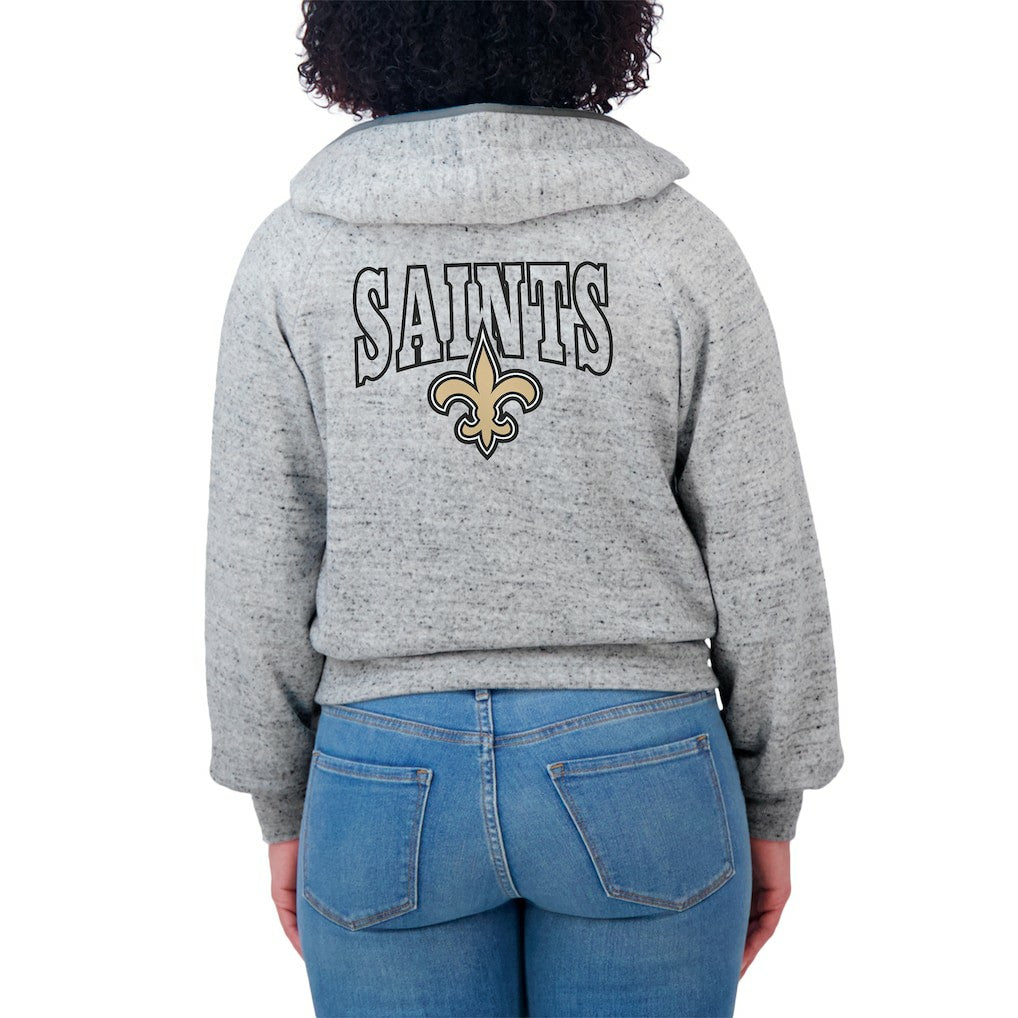New Orleans Saints WEAR by Erin Andrews Women's Speckled Fleece Cropped Full-Zip Hoodie | NFL New