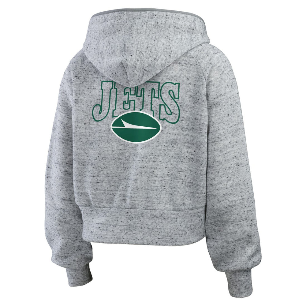 New York Jets WEAR by Erin Andrews Women's Speckled Fleece Cropped Full-Zip Hoodie | NFL Outlet
