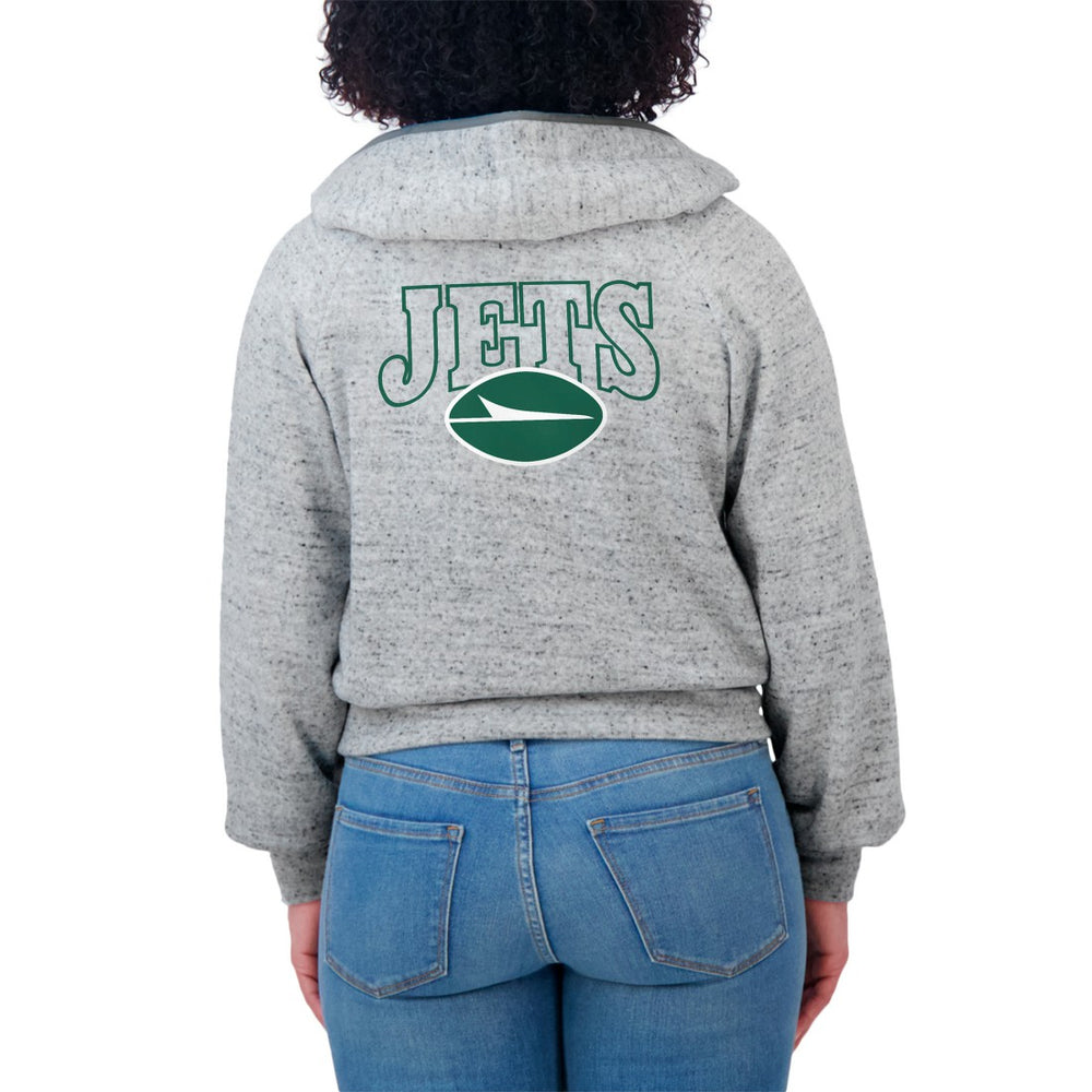 New York Jets WEAR by Erin Andrews Women's Speckled Fleece Cropped Full-Zip Hoodie | NFL Outlet