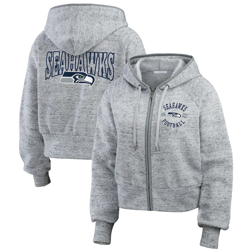 Seattle Seahawks WEAR by Erin Andrews Women's Speckled Fleece Cropped Full-Zip Hoodie | NFL Online