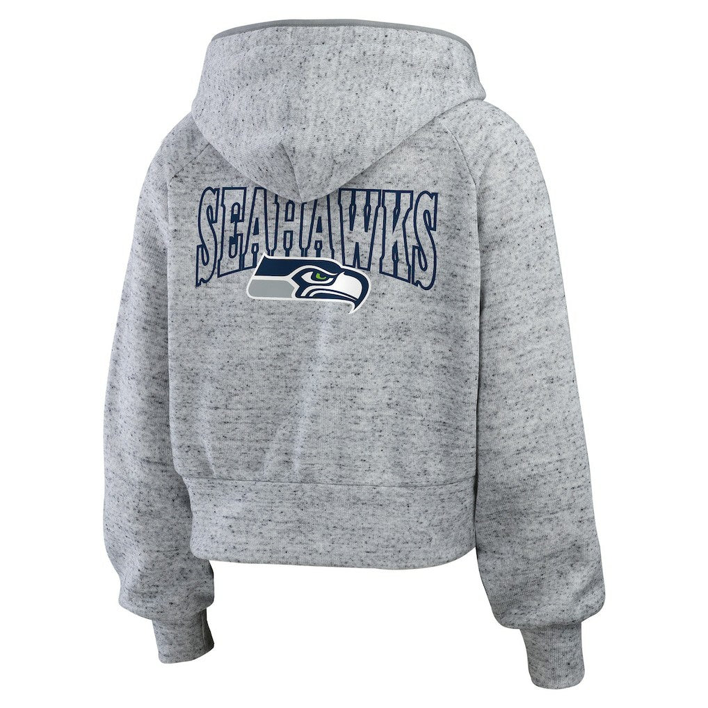 Seattle Seahawks WEAR by Erin Andrews Women's Speckled Fleece Cropped Full-Zip Hoodie | NFL Online