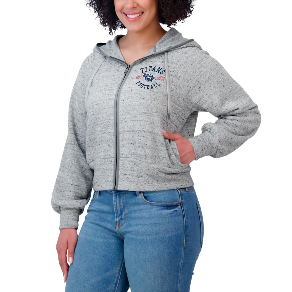 Tennessee Titans WEAR by Erin Andrews Women's Speckled Fleece Cropped Full-Zip Hoodie | NFL Discount