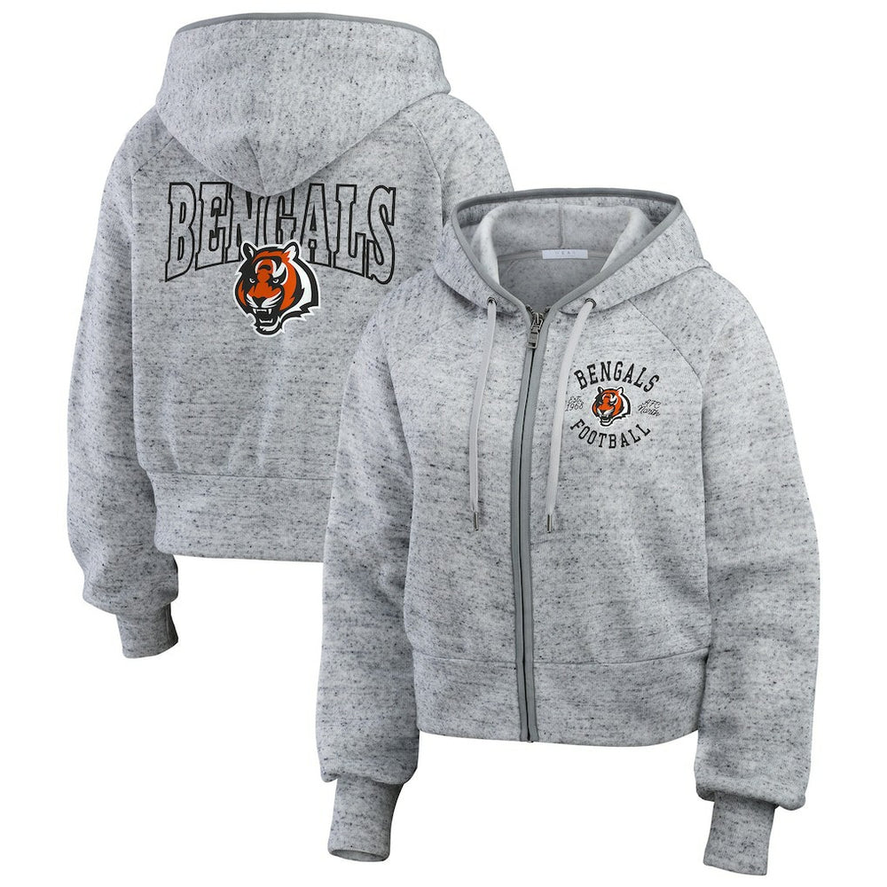 Cincinnati Bengals WEAR by Erin Andrews Women's Speckled Fleece Cropped Full-Zip Hoodie | NFL New