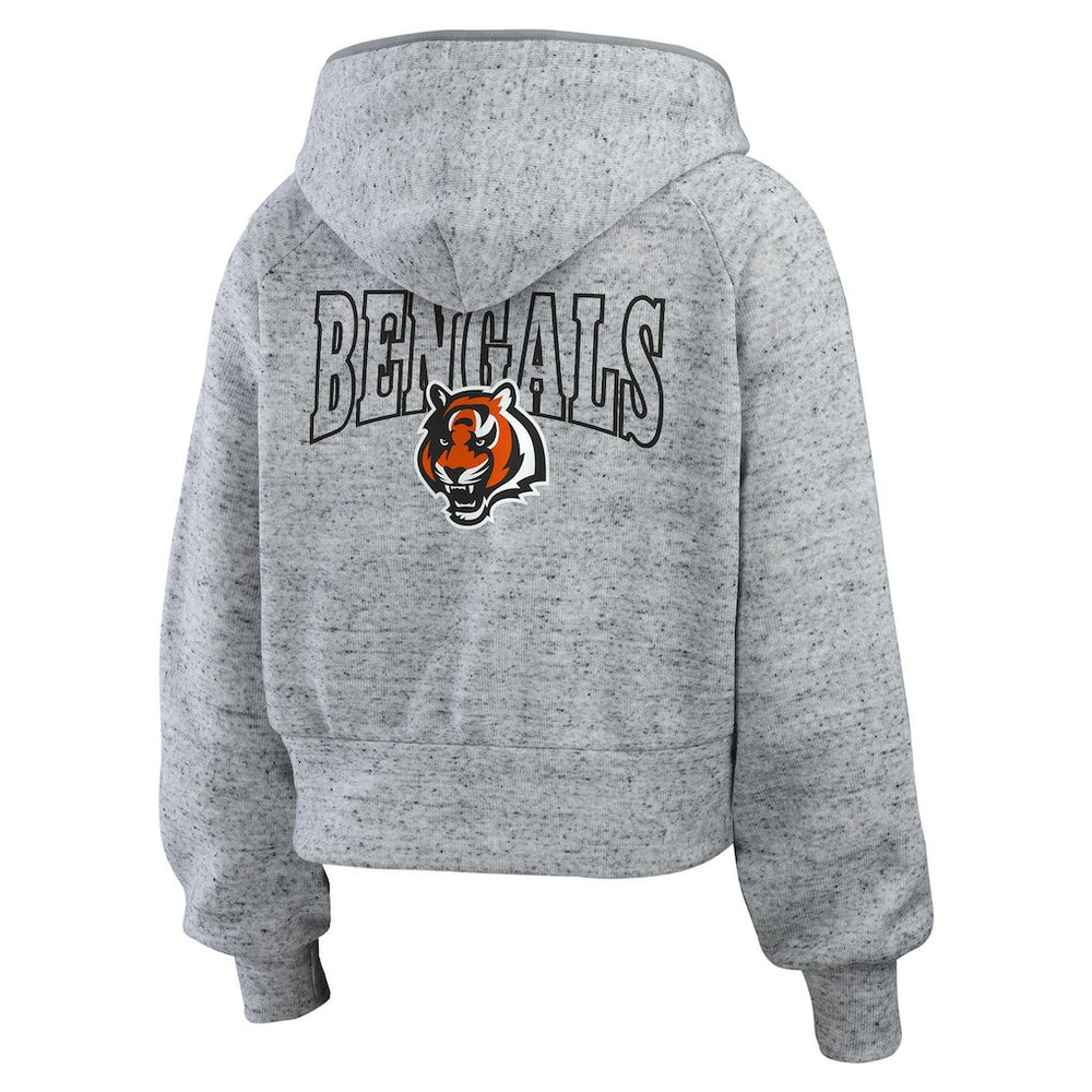 Cincinnati Bengals WEAR by Erin Andrews Women's Speckled Fleece Cropped Full-Zip Hoodie | NFL New