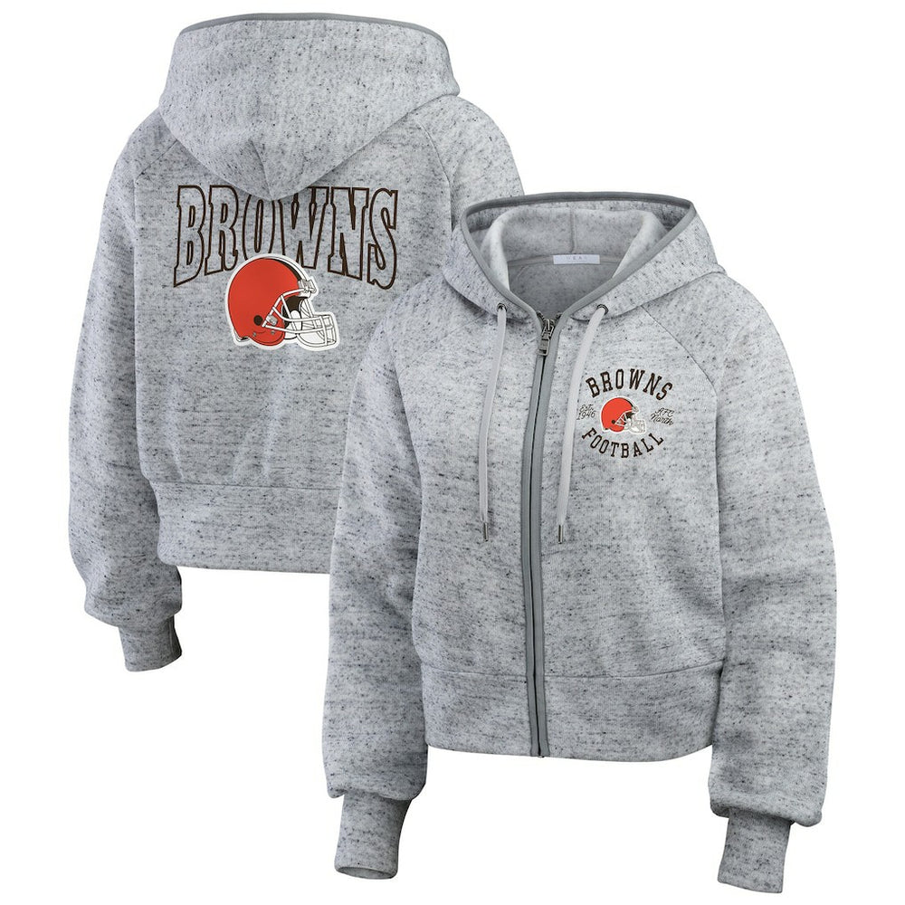 Cleveland Browns WEAR by Erin Andrews Women's Speckled Fleece Cropped Full-Zip Hoodie | NFL Hot