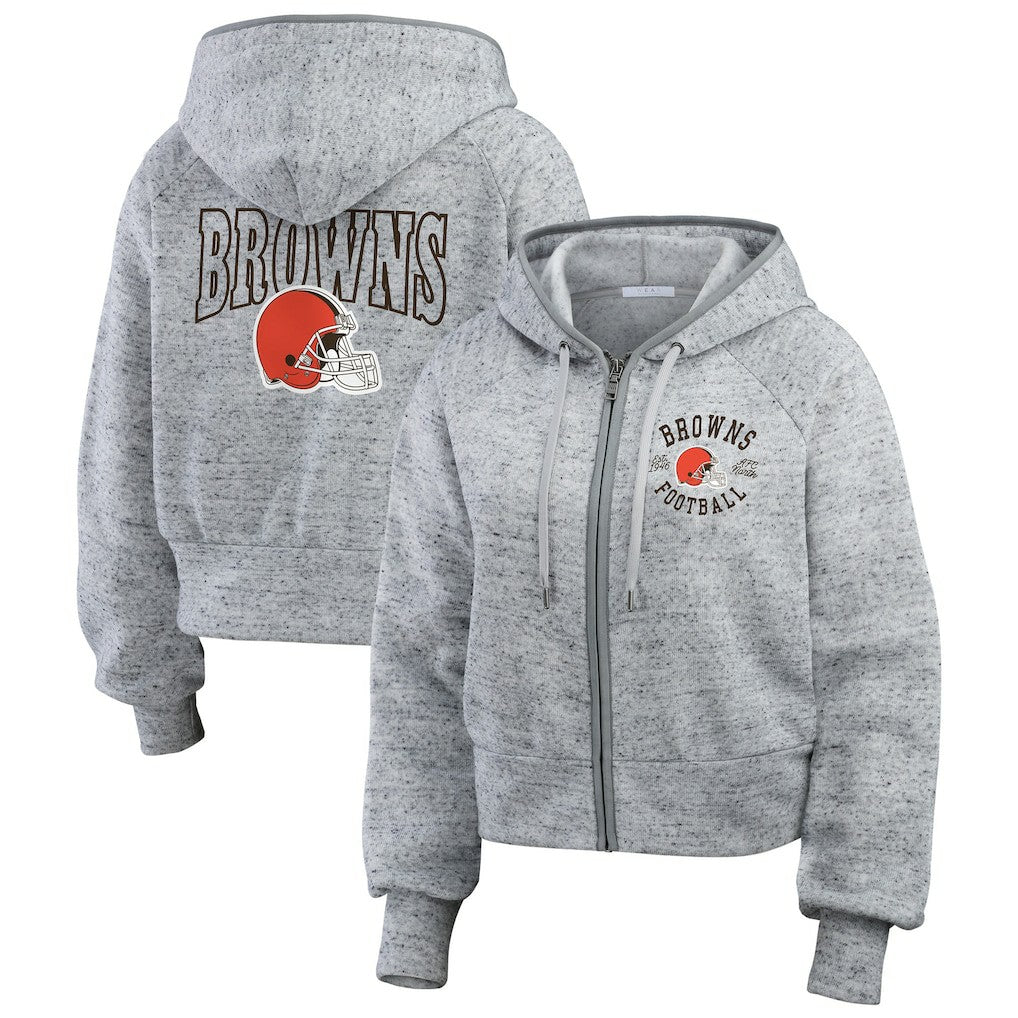 Cleveland Browns WEAR by Erin Andrews Women's Speckled Fleece Cropped Full-Zip Hoodie | NFL Hot
