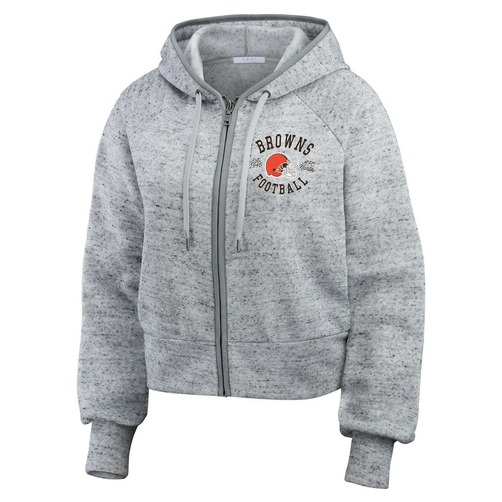 Cleveland Browns WEAR by Erin Andrews Women's Speckled Fleece Cropped Full-Zip Hoodie | NFL Hot