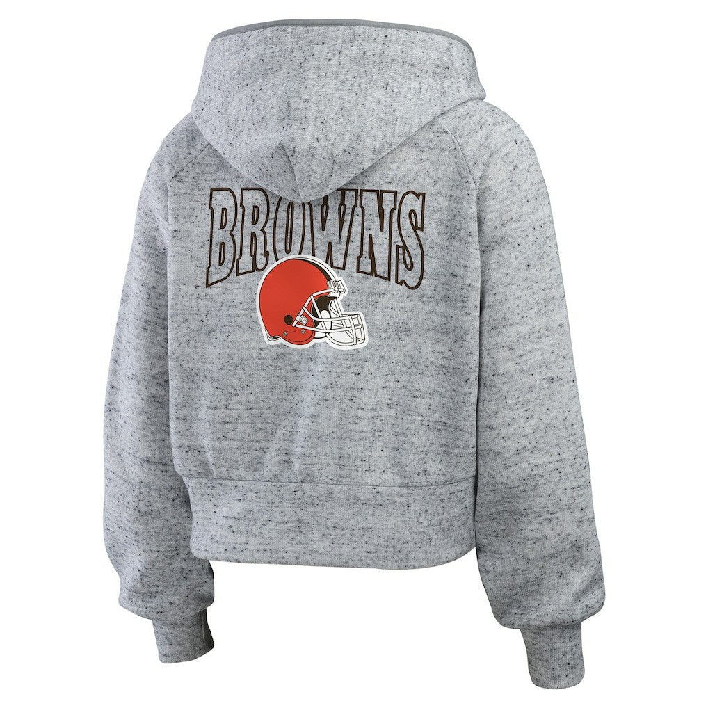 Cleveland Browns WEAR by Erin Andrews Women's Speckled Fleece Cropped Full-Zip Hoodie | NFL Hot