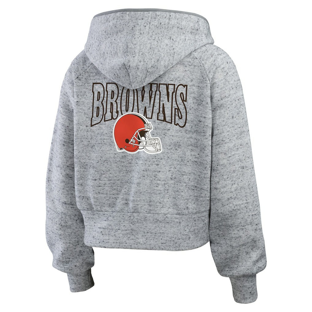 Cleveland Browns WEAR by Erin Andrews Women's Speckled Fleece Cropped Full-Zip Hoodie | NFL Hot