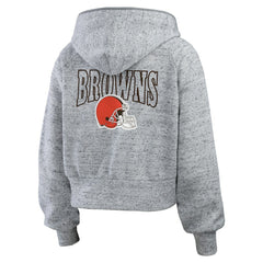 Cleveland Browns WEAR by Erin Andrews Women's Speckled Fleece Cropped Full-Zip Hoodie | NFL Hot
