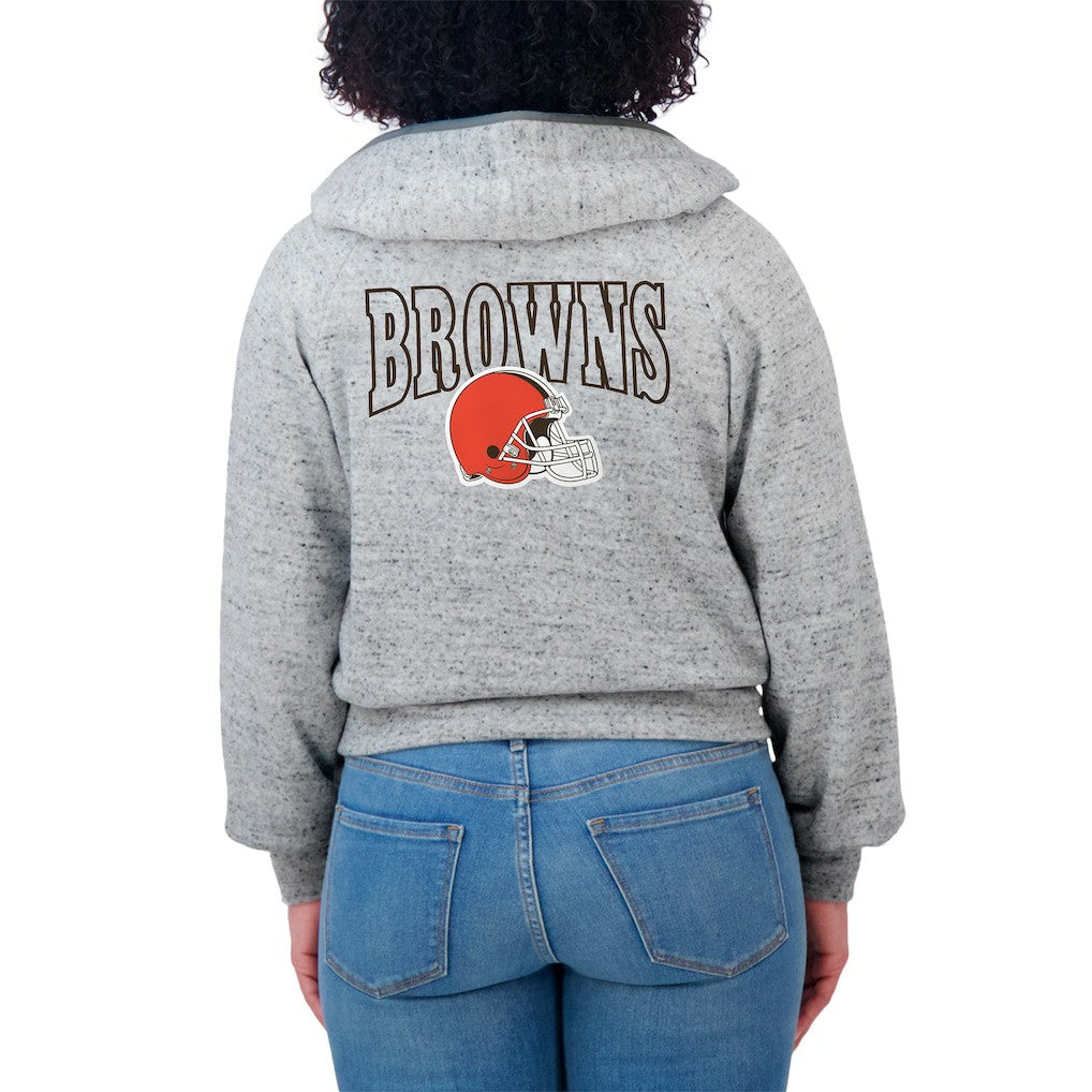 Cleveland Browns WEAR by Erin Andrews Women's Speckled Fleece Cropped Full-Zip Hoodie | NFL Hot