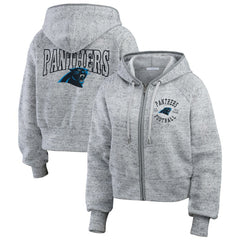 Carolina Panthers WEAR by Erin Andrews Women's Speckled Fleece Cropped Full-Zip Hoodie | NFL Online