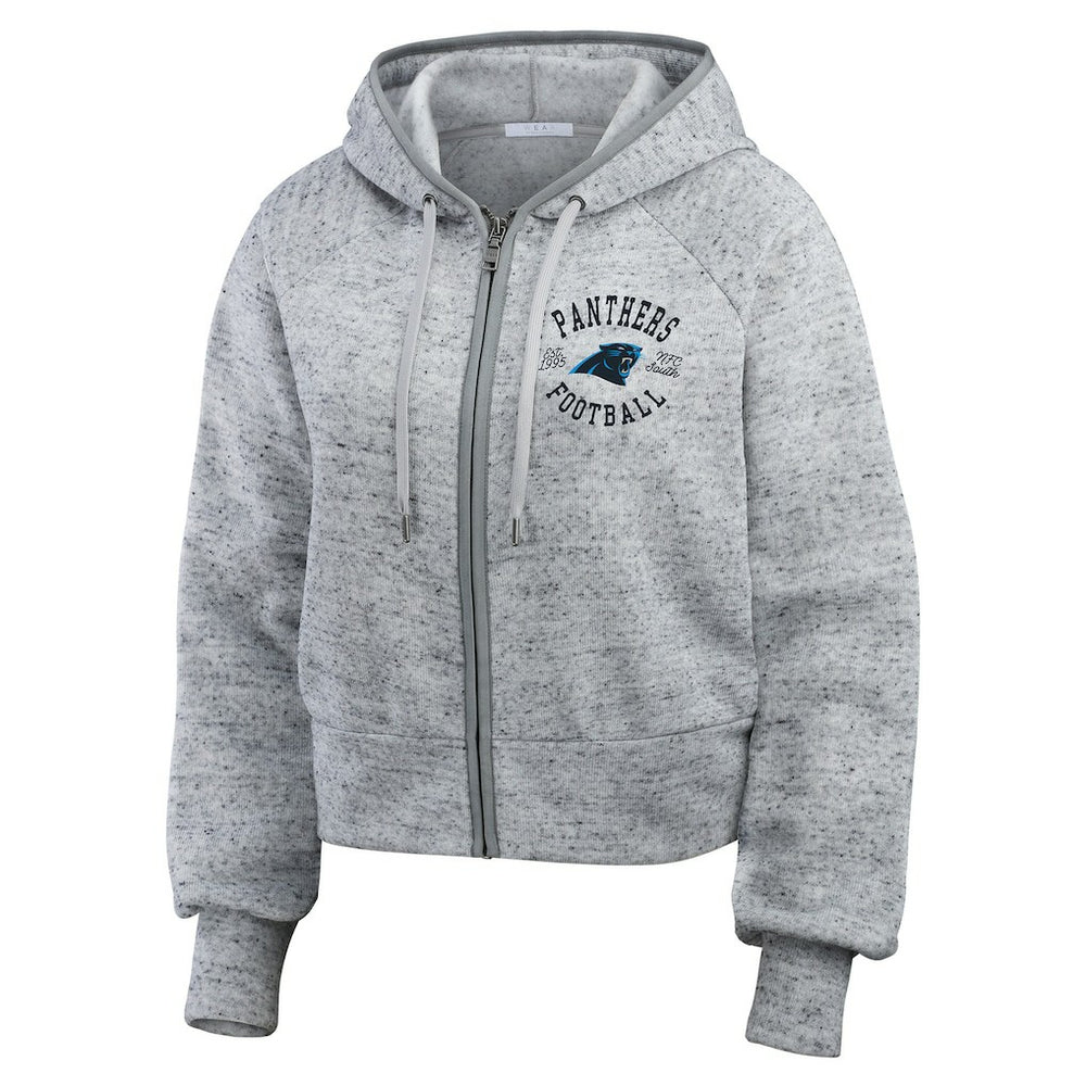 Carolina Panthers WEAR by Erin Andrews Women's Speckled Fleece Cropped Full-Zip Hoodie | NFL Online