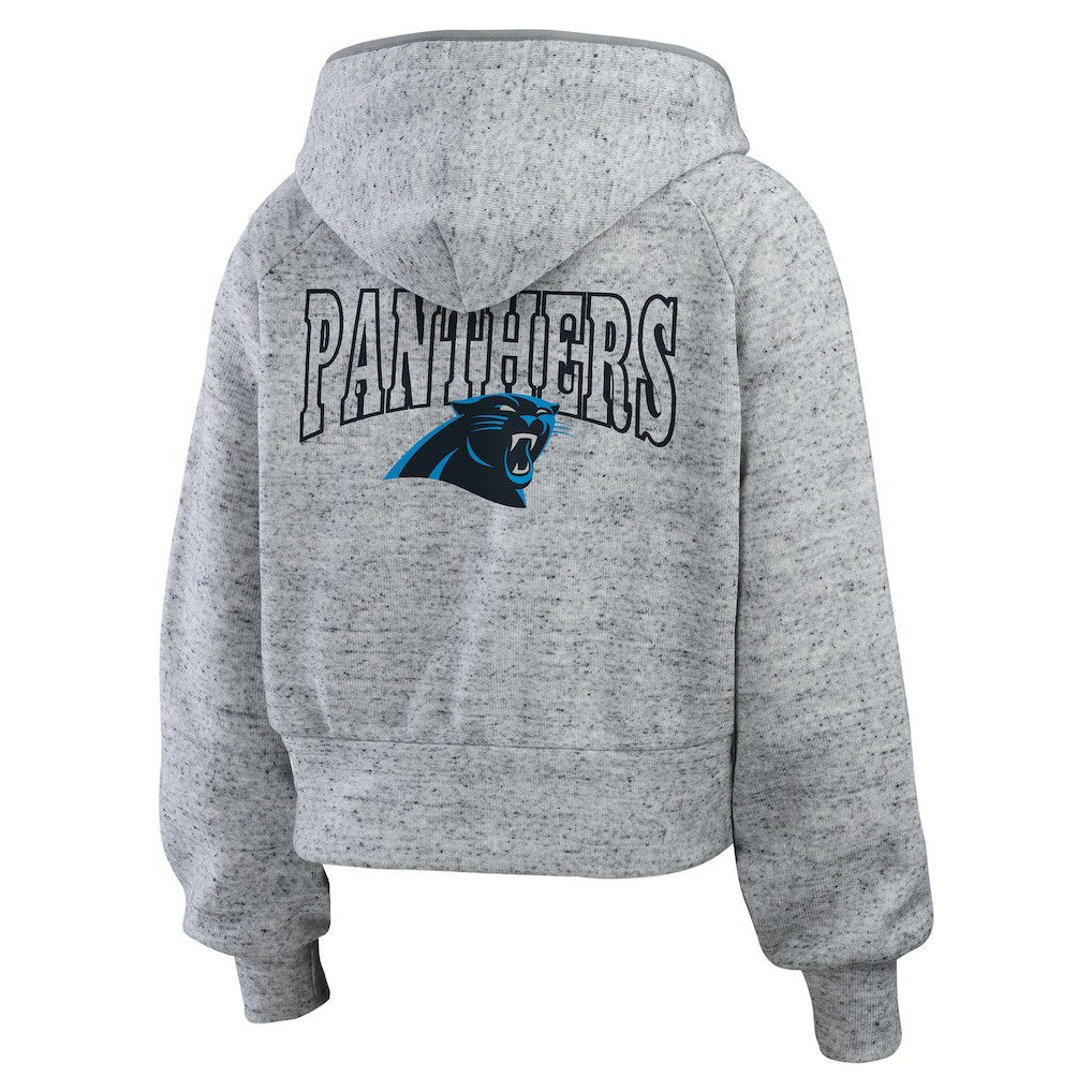 Carolina Panthers WEAR by Erin Andrews Women's Speckled Fleece Cropped Full-Zip Hoodie | NFL Online