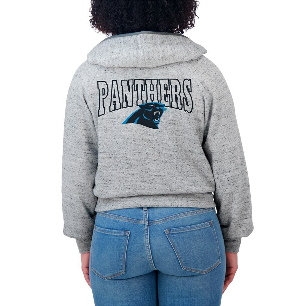 Carolina Panthers WEAR by Erin Andrews Women's Speckled Fleece Cropped Full-Zip Hoodie | NFL Online