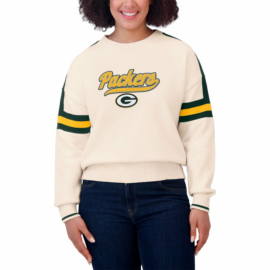 Green Bay Packers WEAR by Erin Andrews Women's Stripe Pullover Sweater | NFL Discount