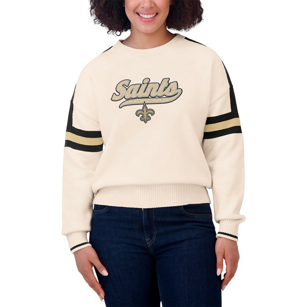 New Orleans Saints WEAR by Erin Andrews Women's Stripe Pullover Sweater | NFL Online