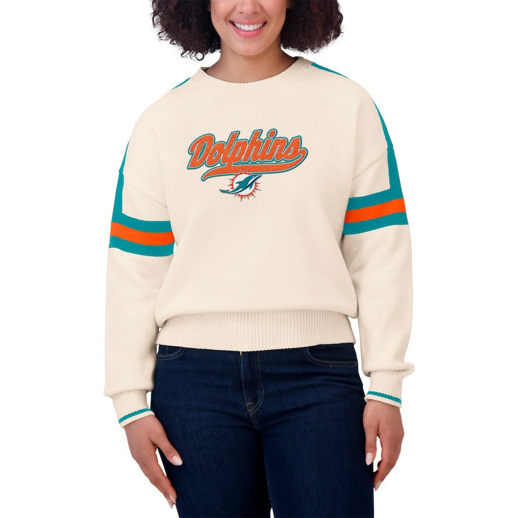 Miami Dolphins WEAR by Erin Andrews Women's Stripe Pullover Sweater | NFL On sale