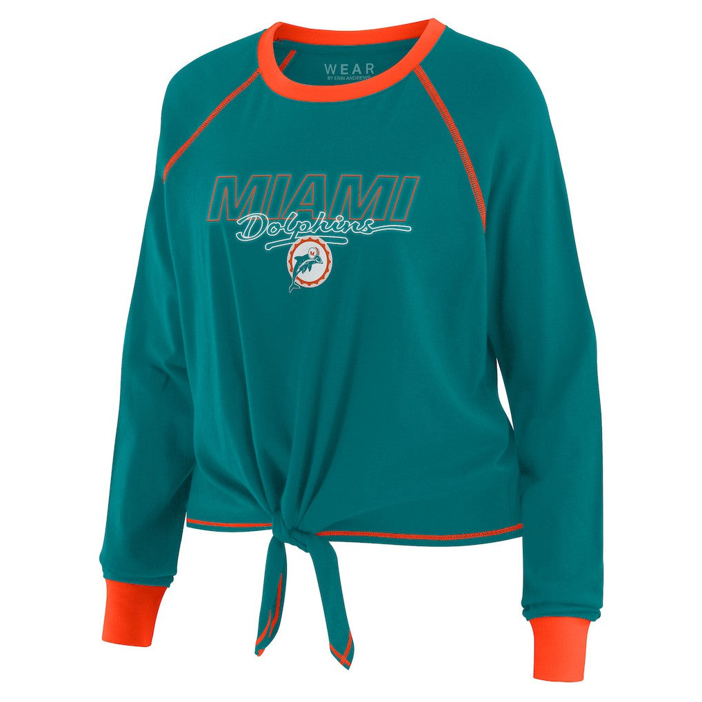 Miami Dolphins WEAR by Erin Andrews Women's Tie-Front Long Sleeve T-Shirt | NFL US