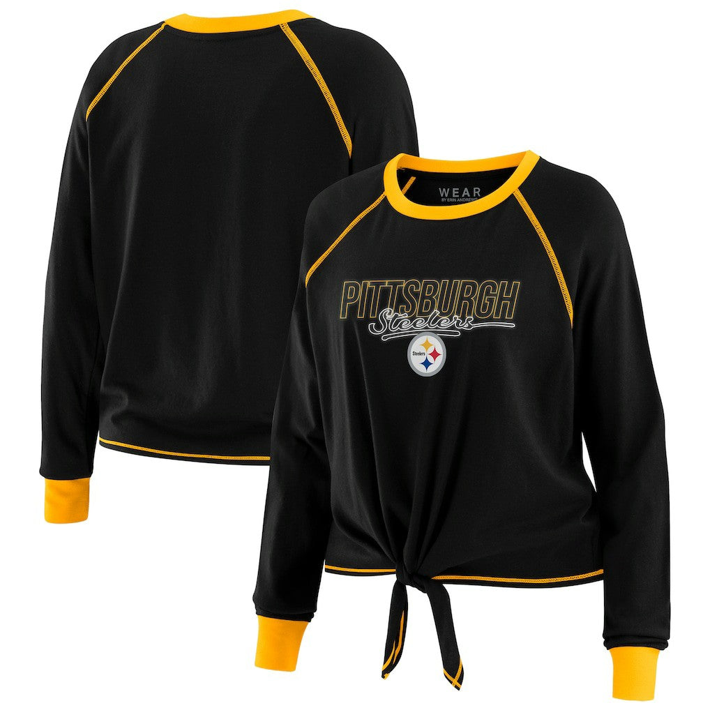 Pittsburgh Steelers WEAR by Erin Andrews Women's Tie-Front Long Sleeve T-Shirt | NFL Discount