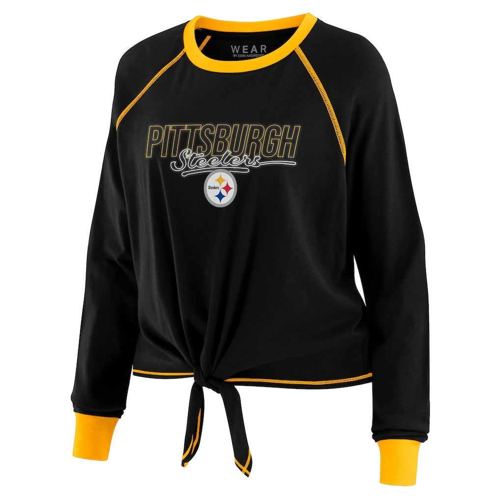 Pittsburgh Steelers WEAR by Erin Andrews Women's Tie-Front Long Sleeve T-Shirt | NFL Discount